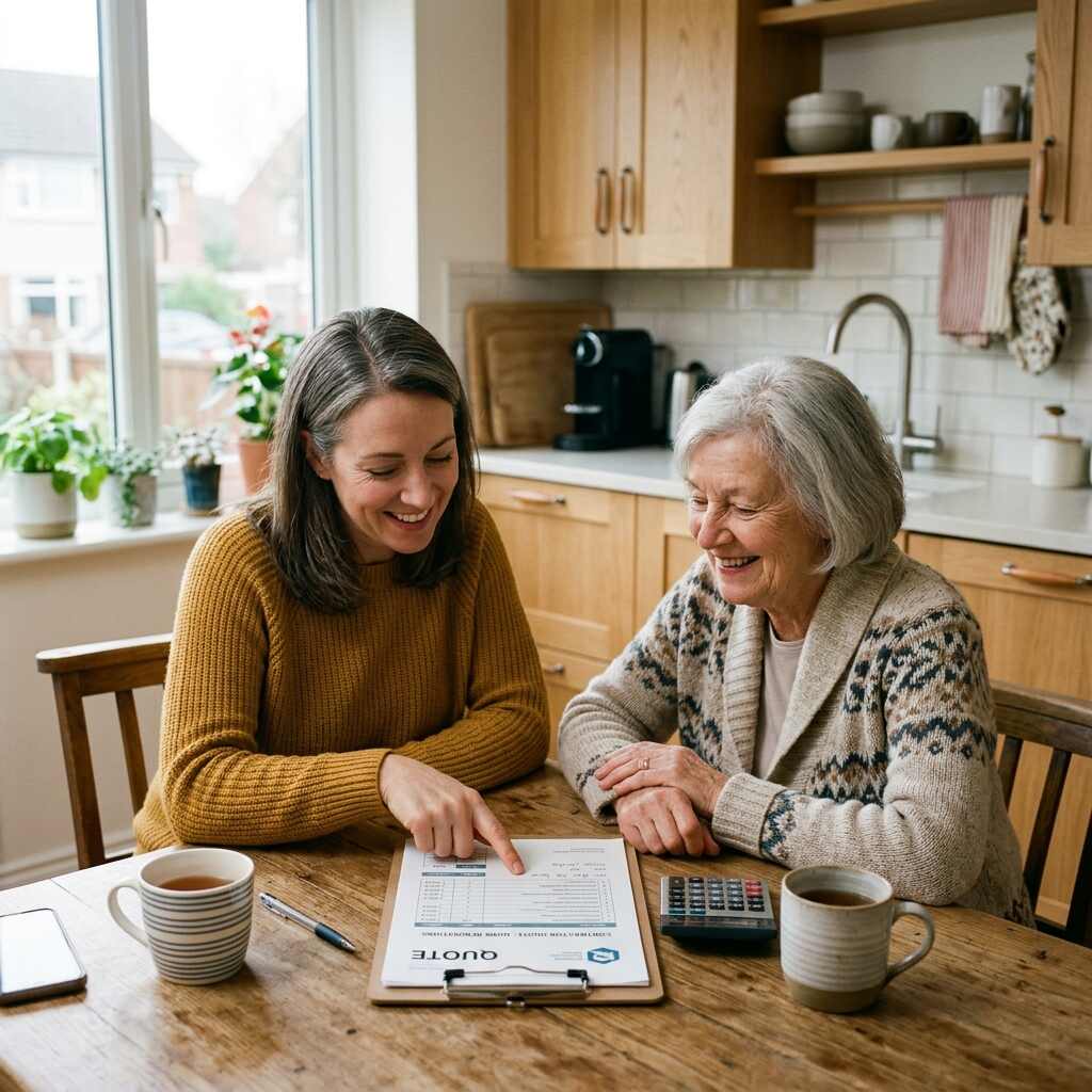 Daughter and mother reviewing a contractor quote together