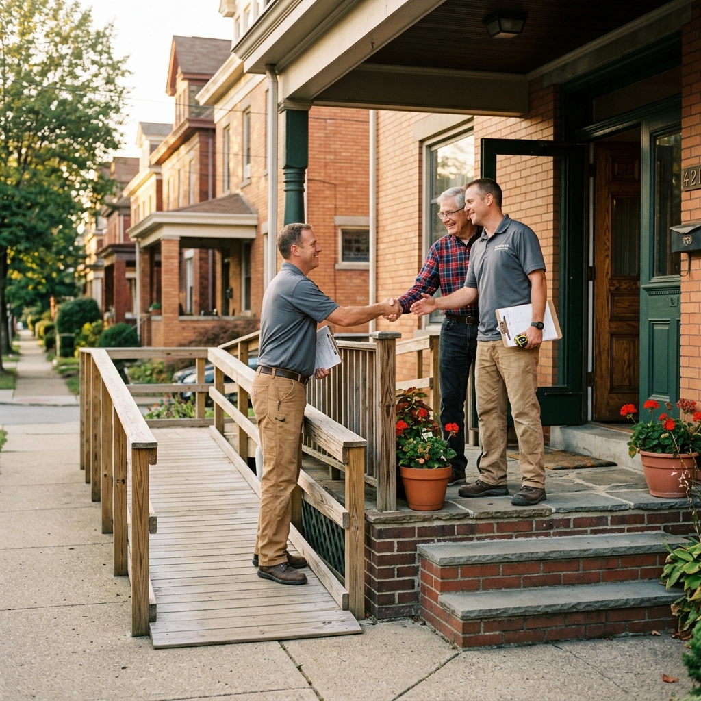 Contractor greeting homeowner at front door